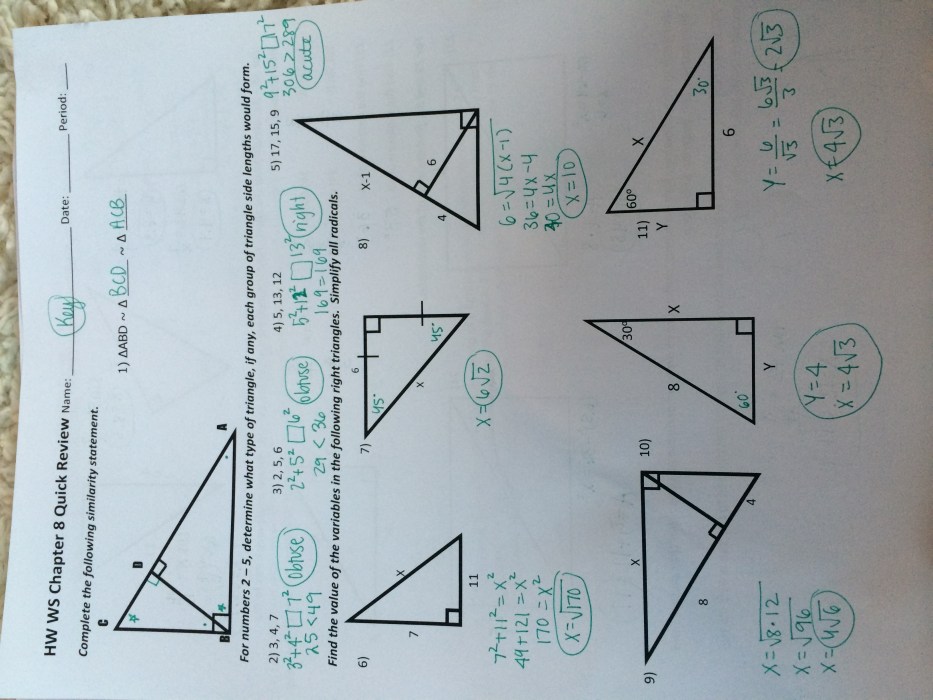 Right triangle trig review answer key