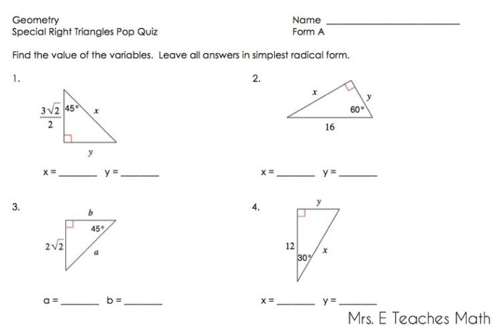 Right triangle trig review answer key