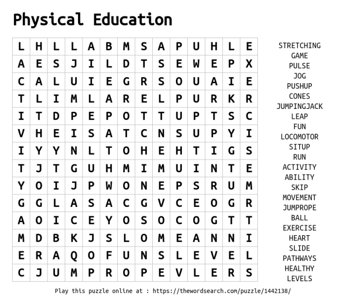 Physical education 4 word search answer key