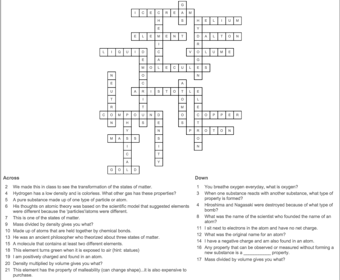 Matter and change crossword puzzle answer key